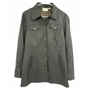 Anthropologie Maeve Kellie Vegan Leather Coat Jacket Green Size US 8